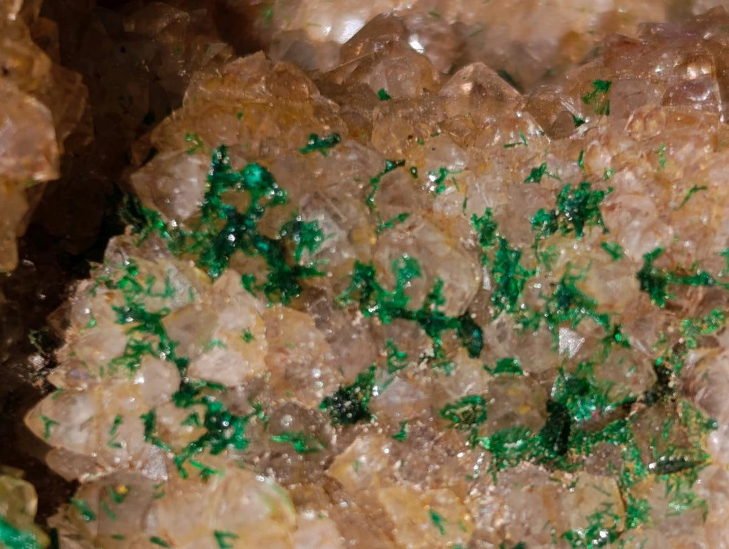 Natural Crystalline Smokey Quartz and Malachite in Dolomite Vug x 1 From Mindingi Mine, Congo