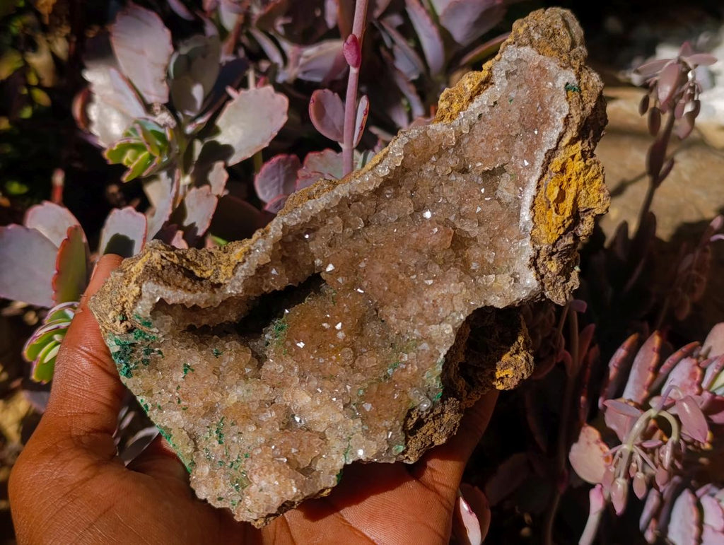 Natural Crystalline Smokey Quartz and Malachite in Dolomite Vug x 1 From Mindingi Mine, Congo