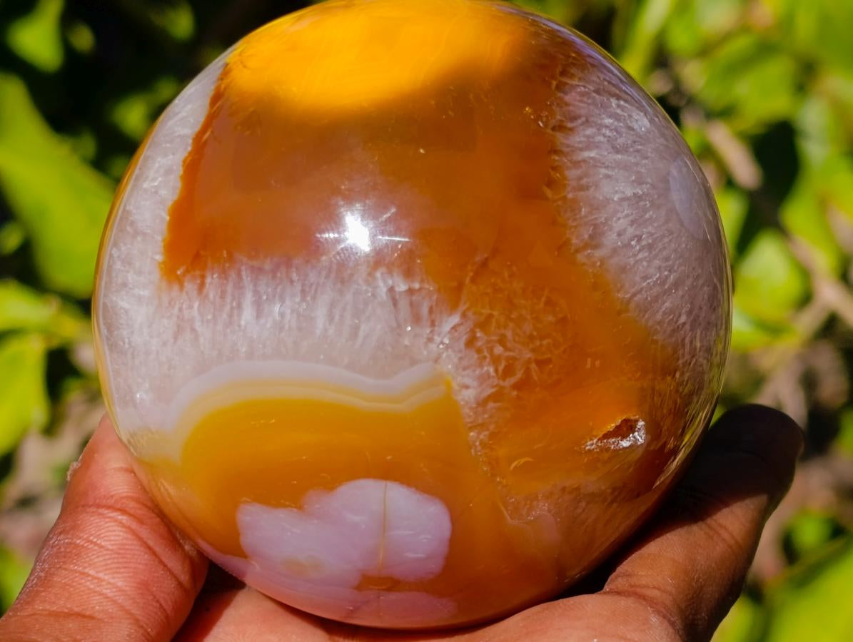 Polished Flower Carnelian Gemstone Sphere x 1 From Lemur Island, Madagascar