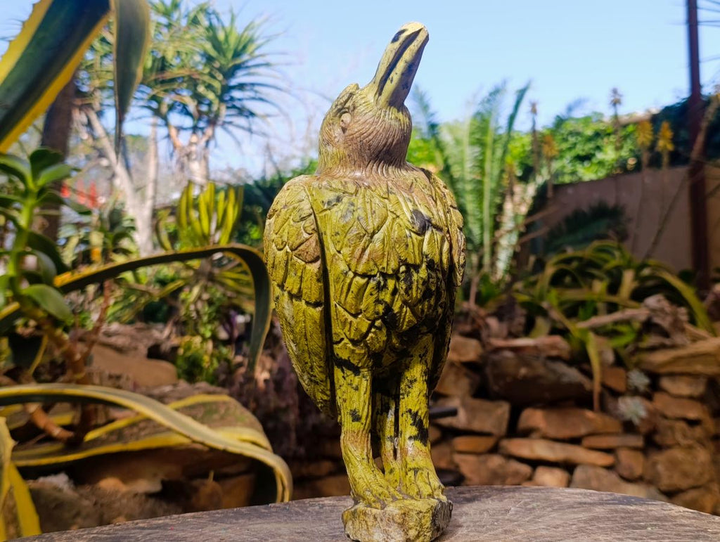 Hand Made Large Leopard Stone Raven Carving x 1 From Nyanga, Zimbabwe