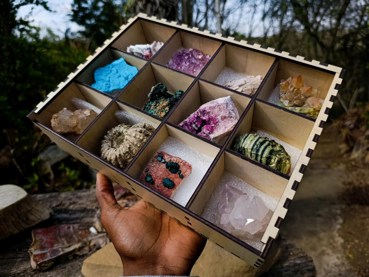 Natural Mixed Set of 12 African Minerals, Fossils and Crystal Specimens x 1 From Southern Africa