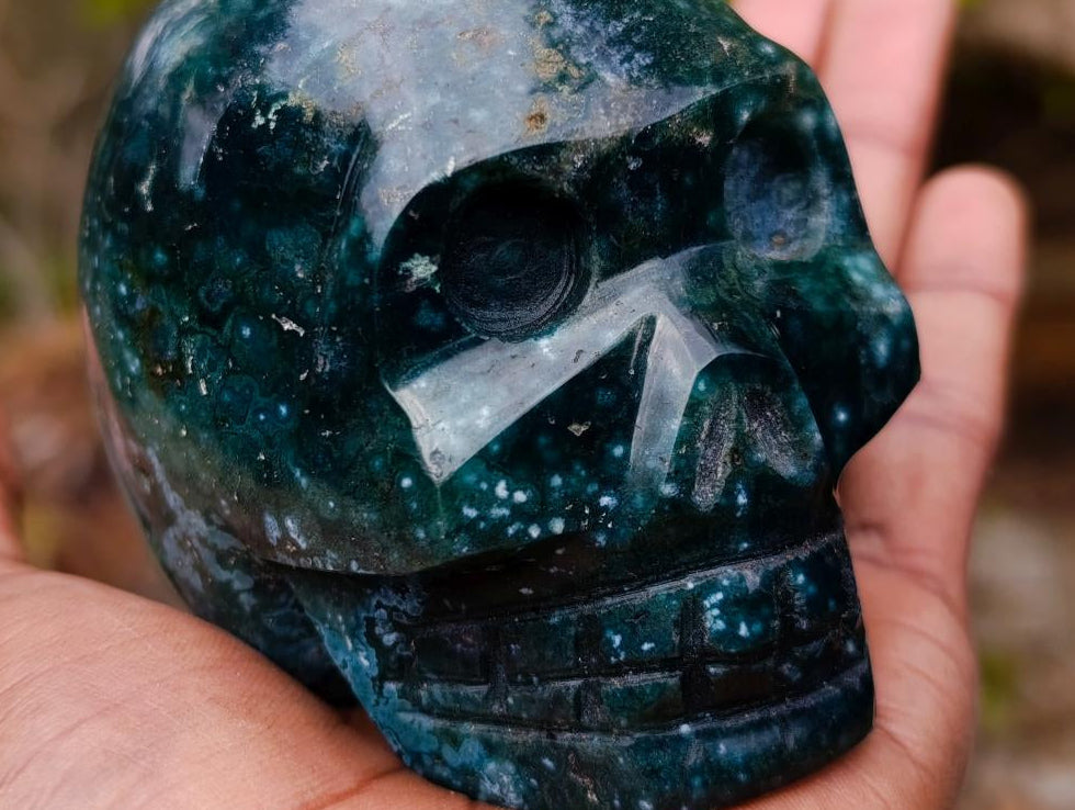 Polished Ocean Jasper Gemstone Skull Carving x 1 From Madagascar