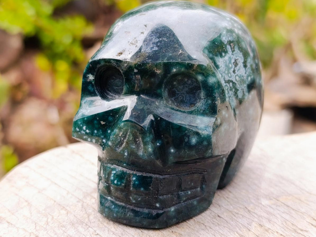 Polished Ocean Jasper Gemstone Skull Carving x 1 From Madagascar