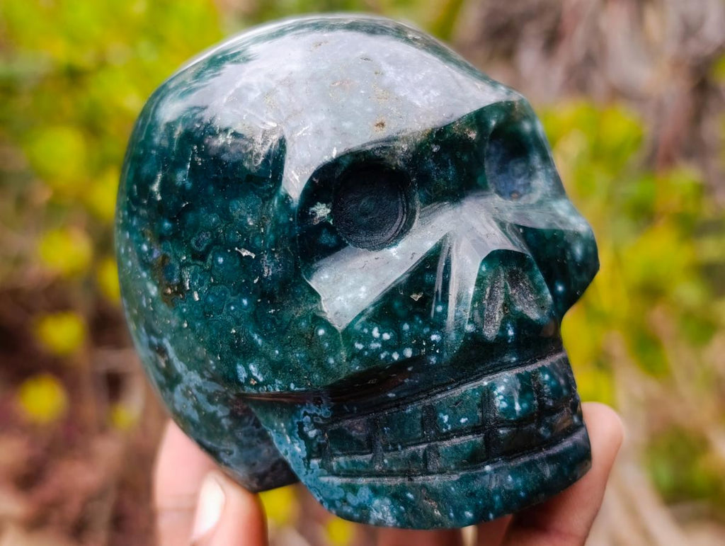Polished Ocean Jasper Gemstone Skull Carving x 1 From Madagascar