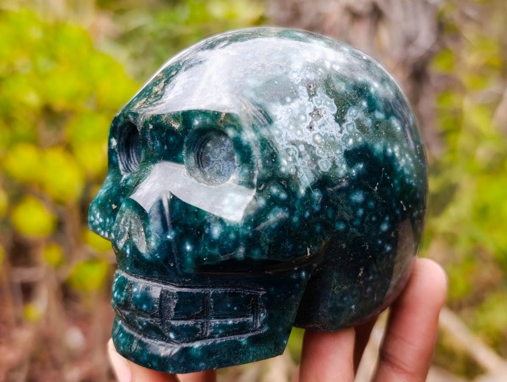 Polished Ocean Jasper Gemstone Skull Carving x 1 From Madagascar