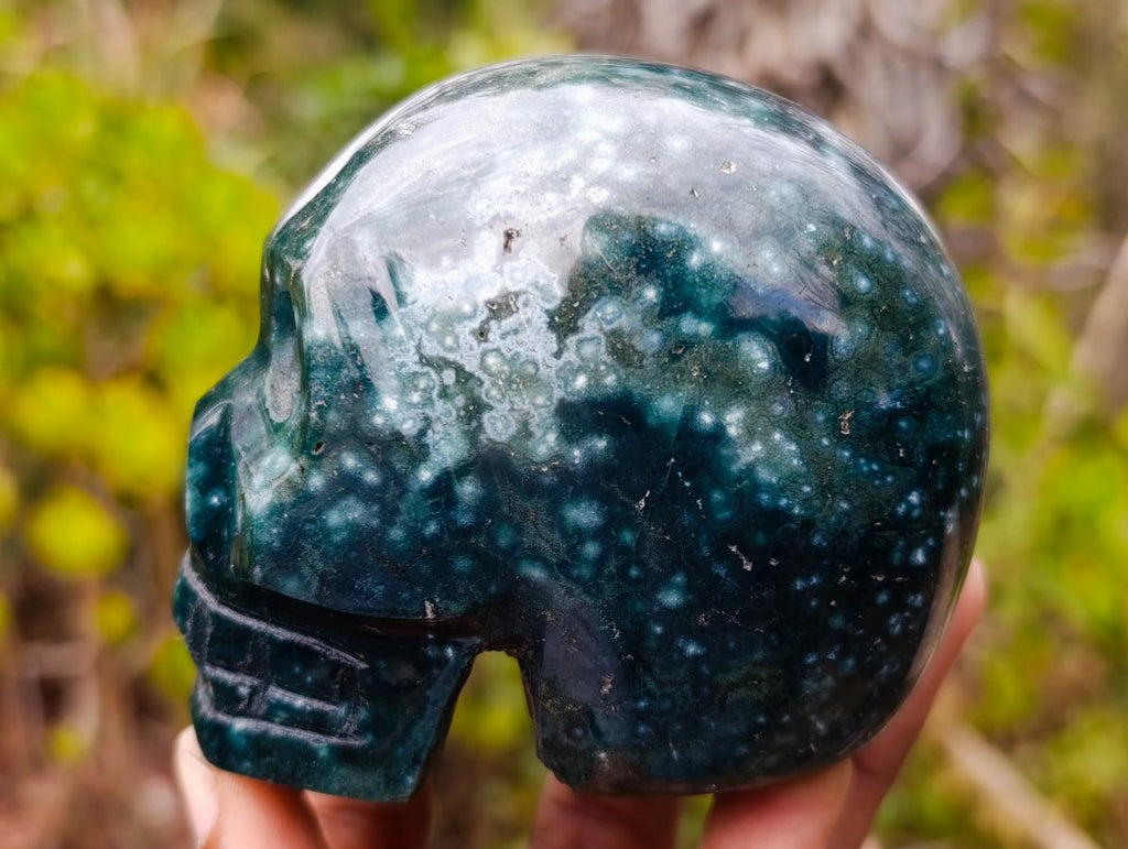 Polished Ocean Jasper Gemstone Skull Carving x 1 From Madagascar