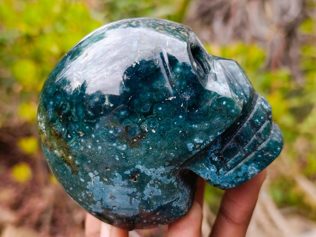 Polished Ocean Jasper Gemstone Skull Carving x 1 From Madagascar
