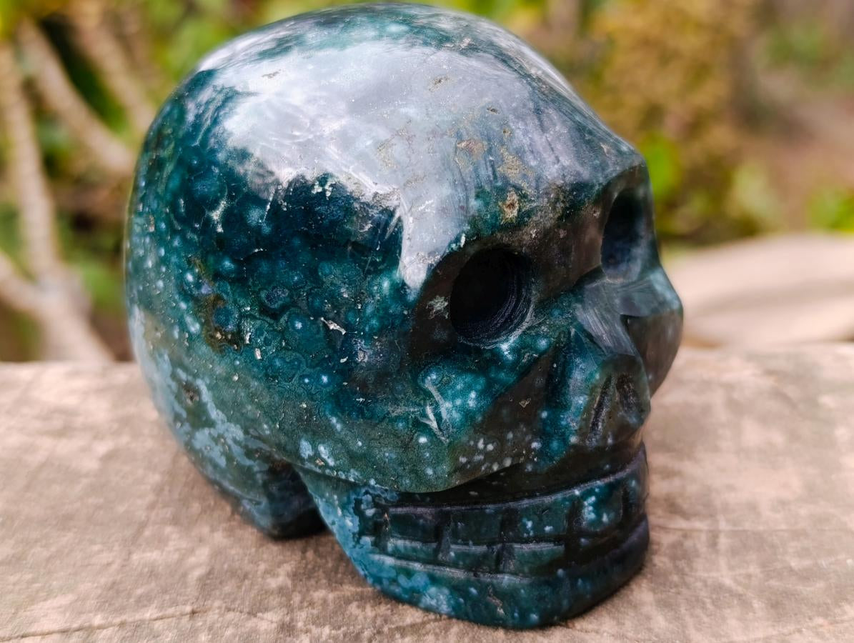 Polished Ocean Jasper Gemstone Skull Carving x 1 From Madagascar