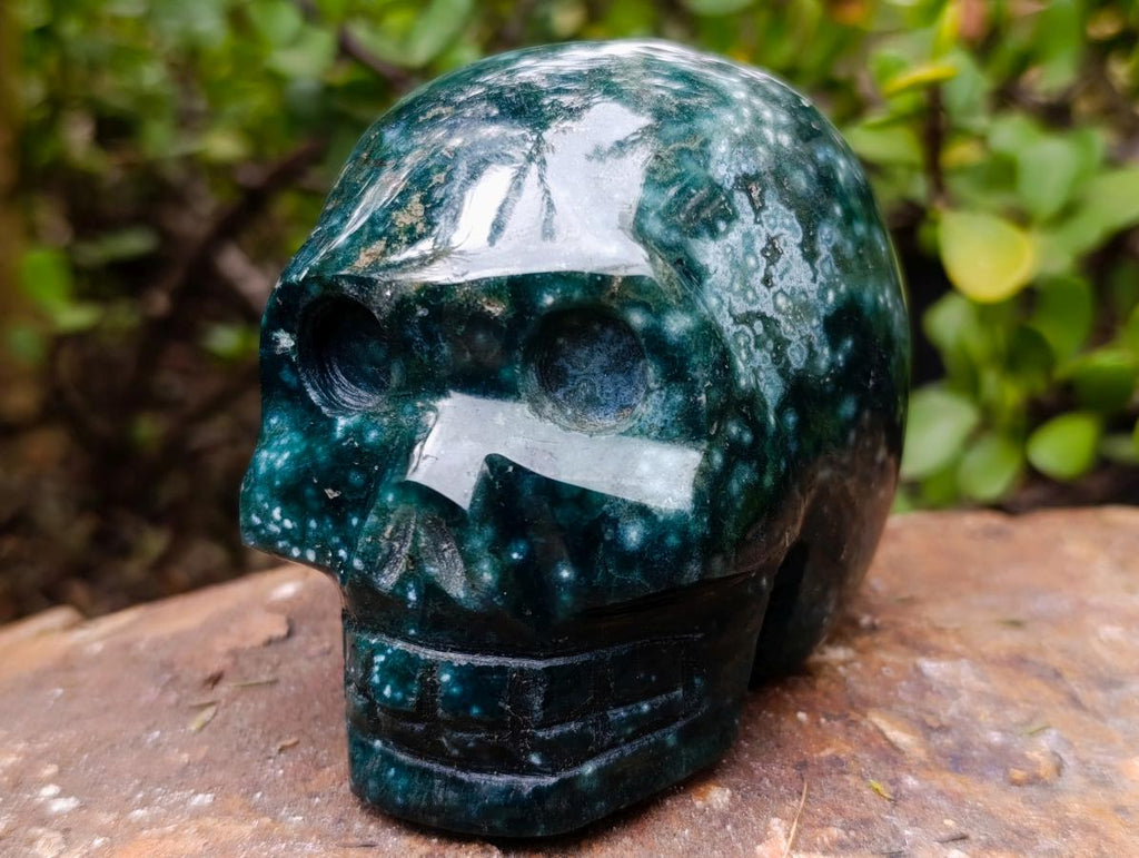 Polished Ocean Jasper Gemstone Skull Carving x 1 From Madagascar