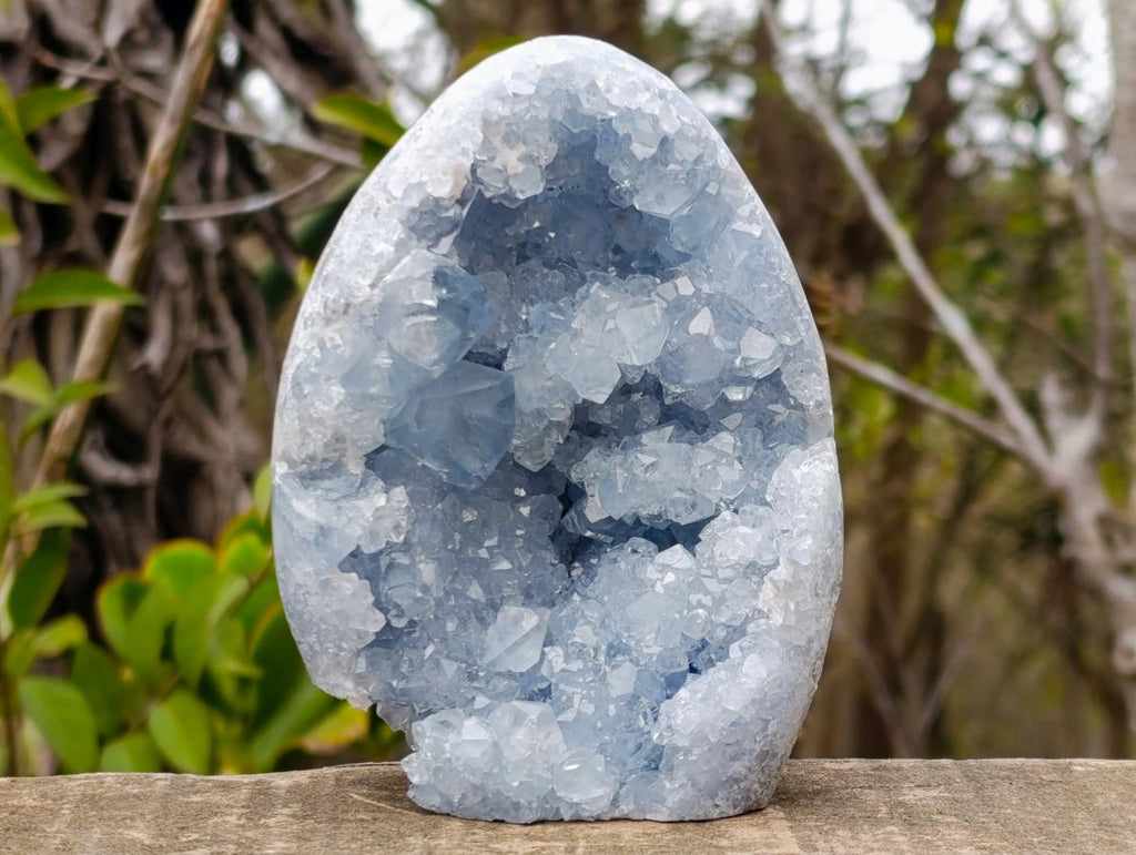 Polished and Natural Blue Celestite Geode Standing Display Piece x 1 From Sakoany Madagascar