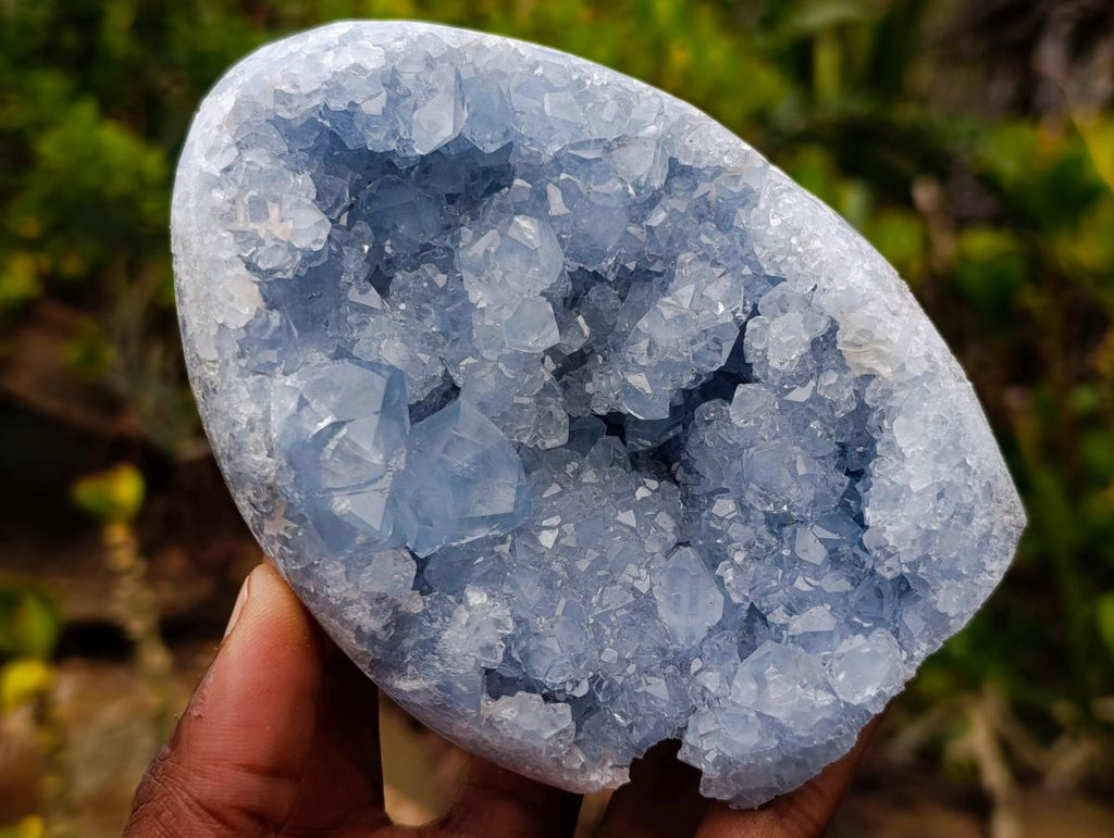 Polished and Natural Blue Celestite Geode Standing Display Piece x 1 From Sakoany Madagascar