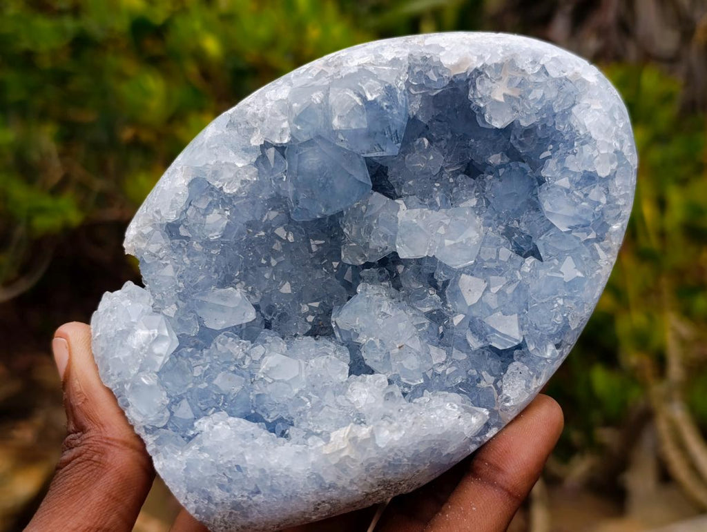 Polished and Natural Blue Celestite Geode Standing Display Piece x 1 From Sakoany Madagascar
