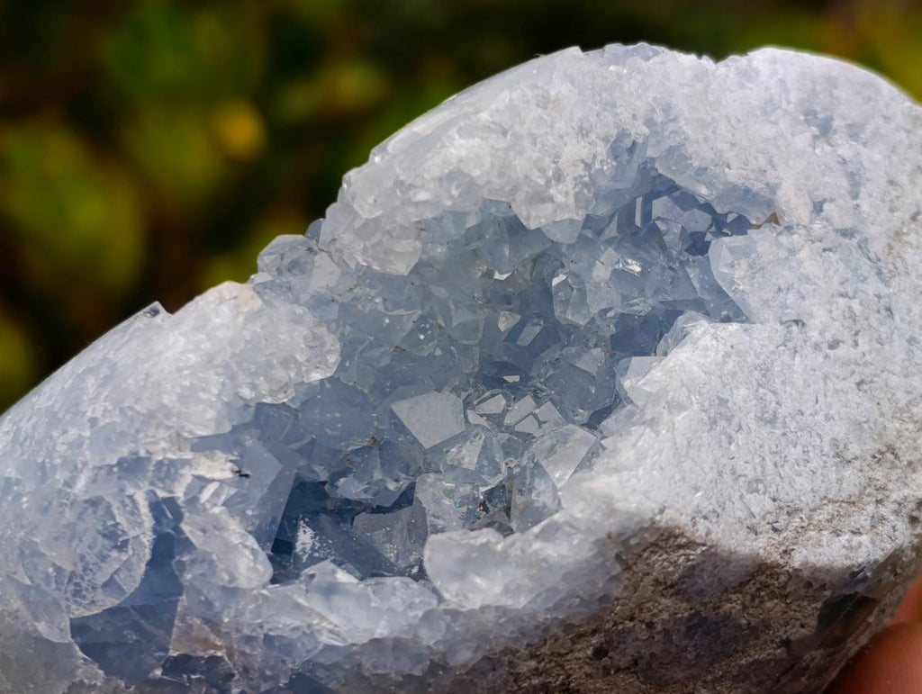 Polished and Natural Blue Celestite Geode Standing Display Piece x 1 From Sakoany Madagascar