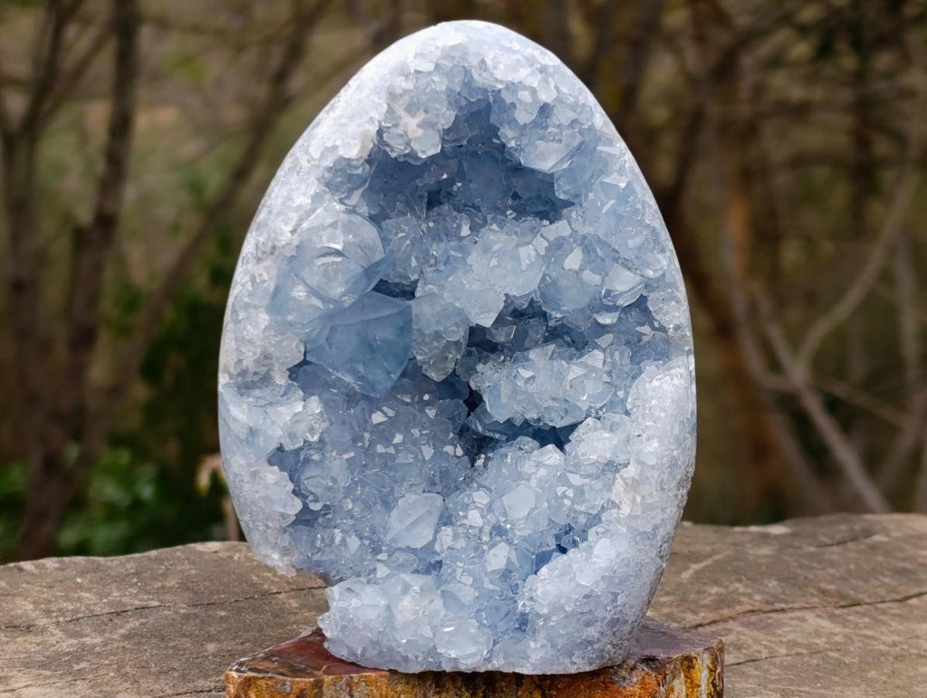 Polished and Natural Blue Celestite Geode Standing Display Piece x 1 From Sakoany Madagascar
