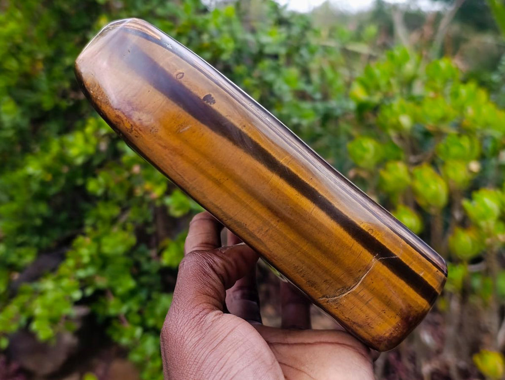 Polished Large Highly Chatoyant Golden Tigers Eye Standing Display Piece x 1 From South Africa