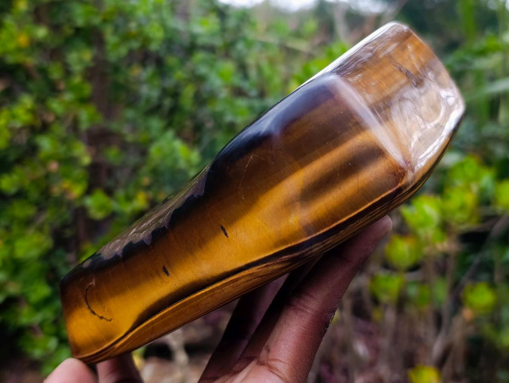 Polished Large Highly Chatoyant Golden Tigers Eye Standing Display Piece x 1 From South Africa