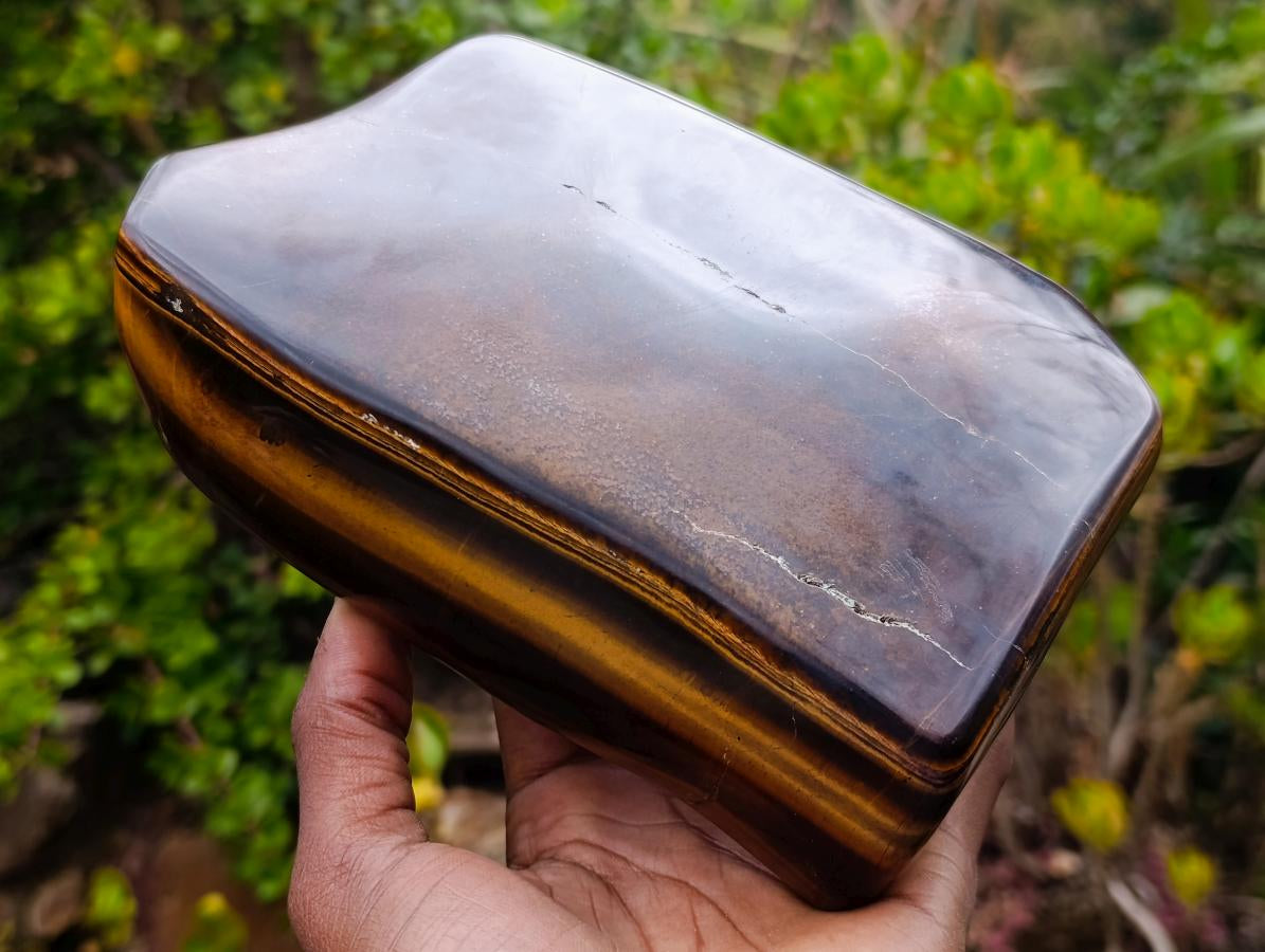 Polished Large Highly Chatoyant Golden Tigers Eye Standing Display Piece x 1 From South Africa