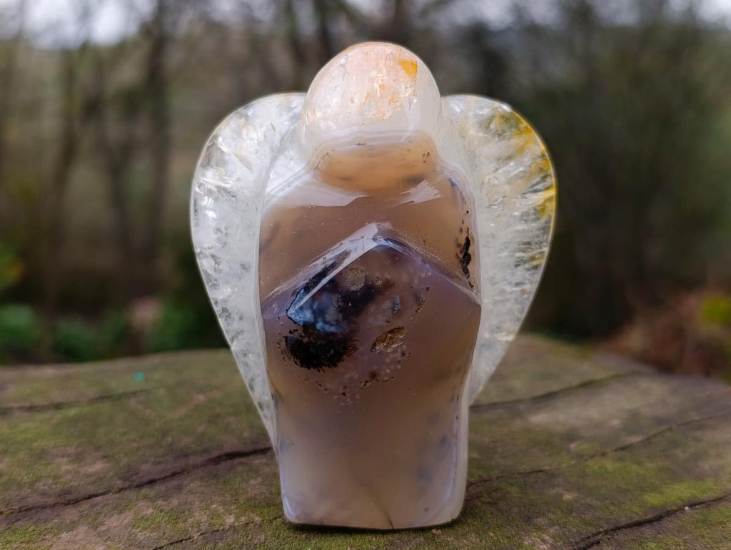 Hand Made Banded Agate Clear Winged Angel Sculpture x 1 From Moralambo, Madagascar