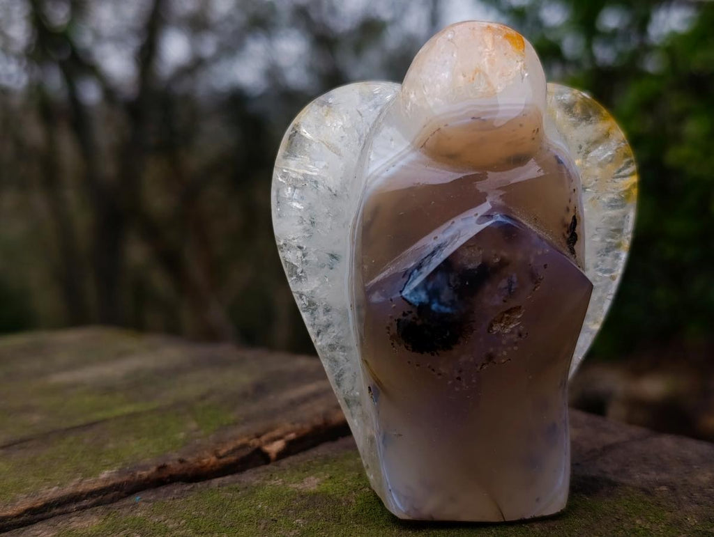 Hand Made Banded Agate Clear Winged Angel Sculpture x 1 From Moralambo, Madagascar
