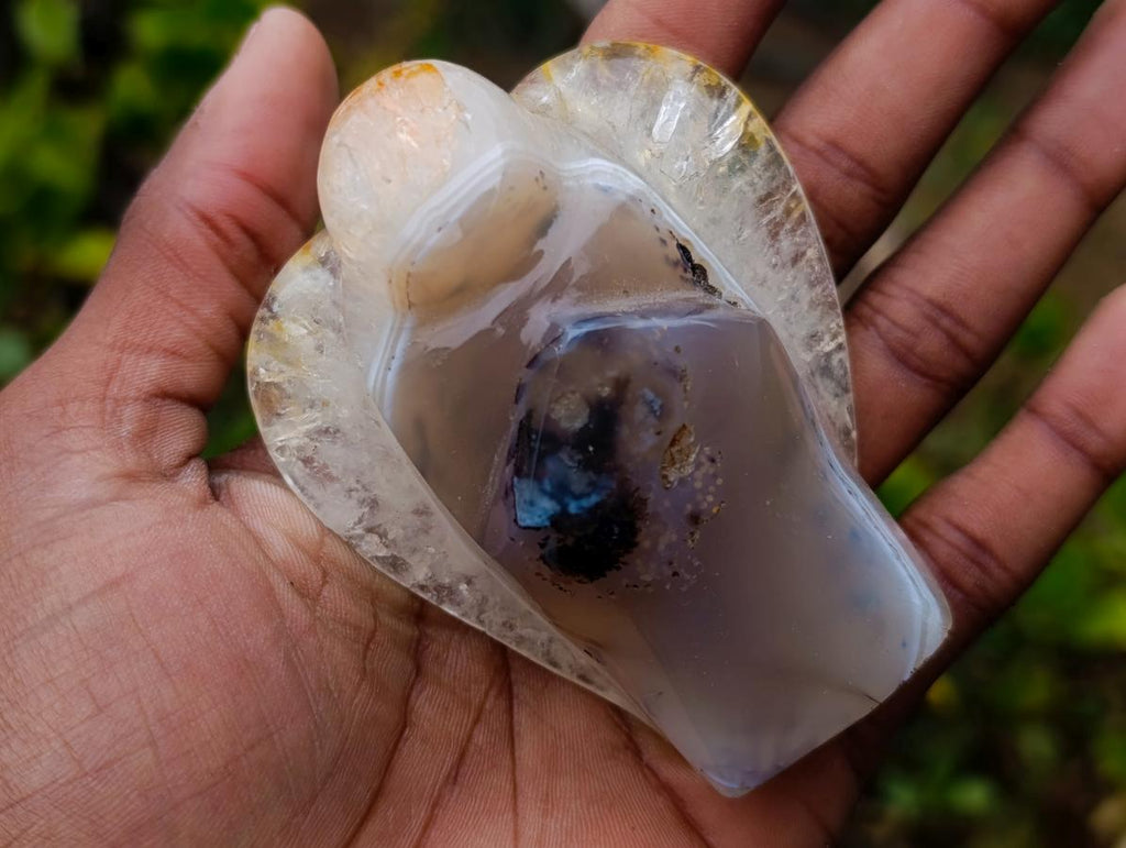 Hand Made Banded Agate Clear Winged Angel Sculpture x 1 From Moralambo, Madagascar