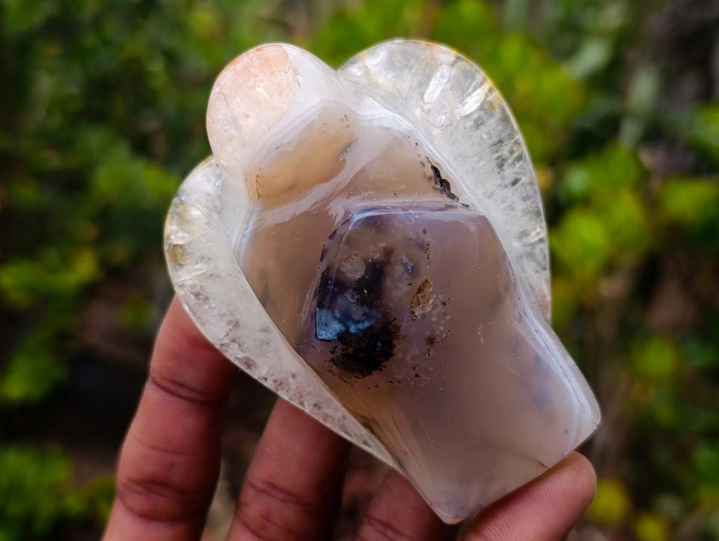Hand Made Banded Agate Clear Winged Angel Sculpture x 1 From Moralambo, Madagascar