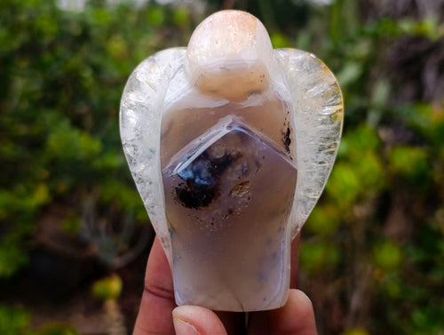 Hand Made Banded Agate Clear Winged Angel Sculpture x 1 From Moralambo, Madagascar