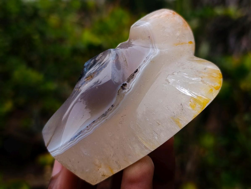 Hand Made Banded Agate Clear Winged Angel Sculpture x 1 From Moralambo, Madagascar
