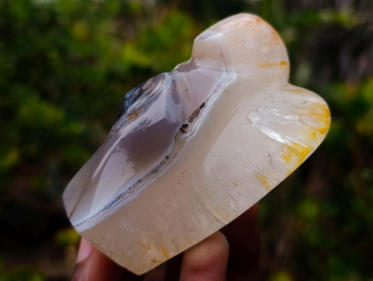 Hand Made Banded Agate Clear Winged Angel Sculpture x 1 From Moralambo, Madagascar