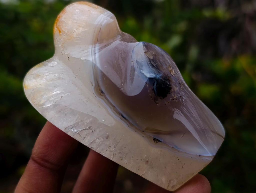 Hand Made Banded Agate Clear Winged Angel Sculpture x 1 From Moralambo, Madagascar
