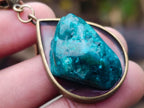 Hand Made Dioptase Teardrop Pendant with Leather Necklace - Sold Per Piece - From Congo