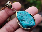 Hand Made Dioptase Teardrop Pendant with Leather Necklace - Sold Per Piece - From Congo