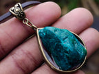 Hand Made Dioptase Teardrop Pendant with Leather Necklace - Sold Per Piece - From Congo