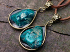 Hand Made Dioptase Teardrop Pendant with Leather Necklace - Sold Per Piece - From Congo