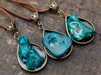 Hand Made Dioptase Teardrop Pendant with Leather Necklace - Sold Per Piece - From Congo