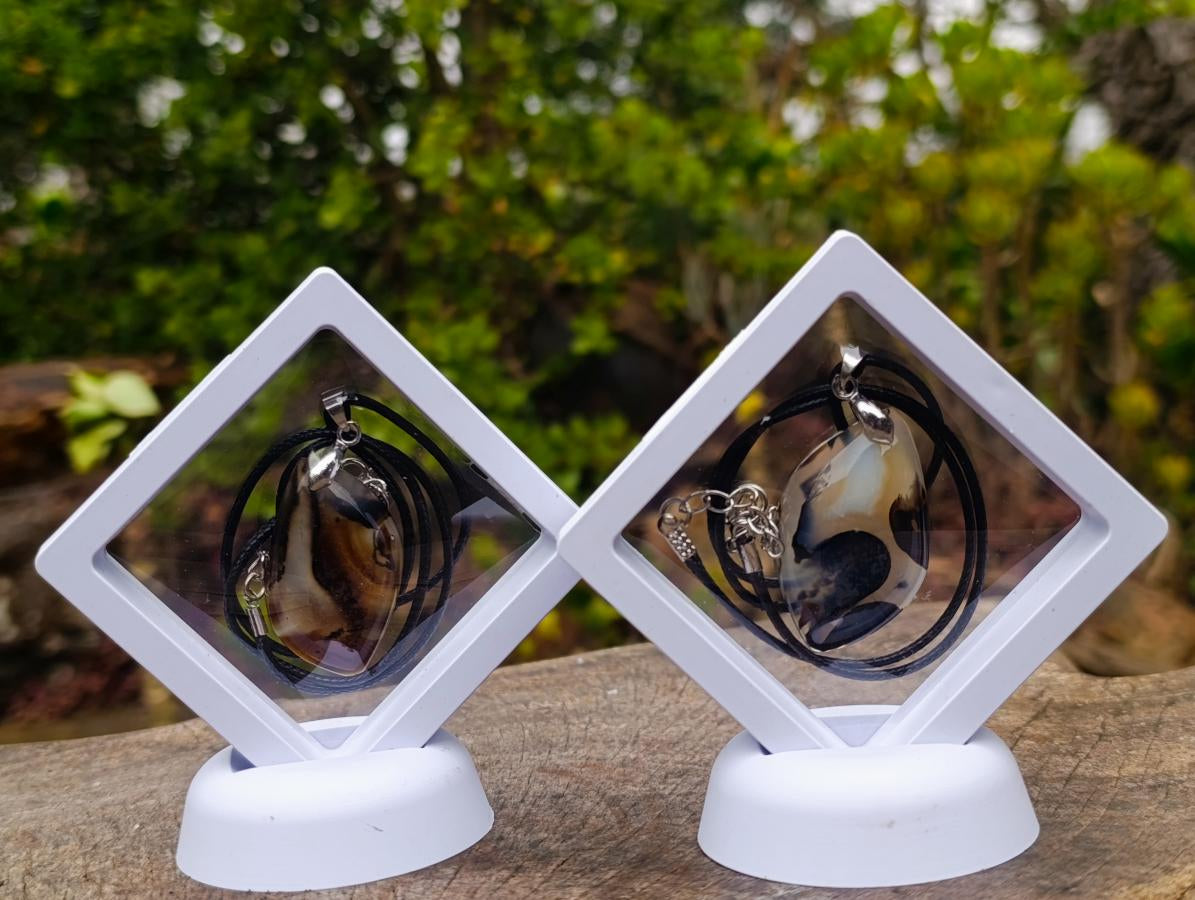 Hand Made Dendritic Agate Necklaces in White Protective Case - Sold Per Piece - From Marolambo, Madagascar
