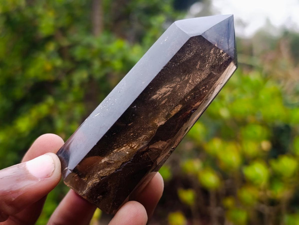 Polished Dark Smokey Quartz Crystal with Hollow Vesicle Chamber x 1 From Madagascar