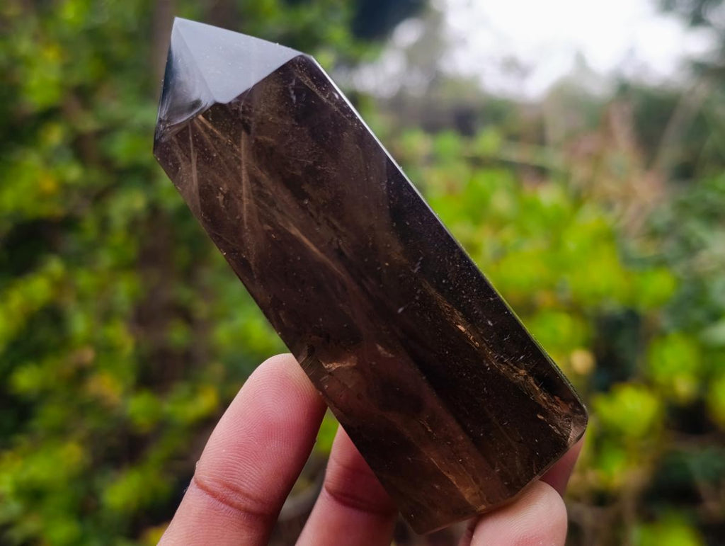 Polished Dark Smokey Quartz Crystal with Hollow Vesicle Chamber x 1 From Madagascar
