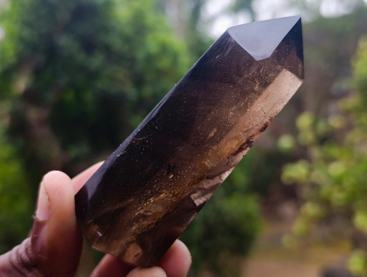 Polished Dark Smokey Quartz Crystal with Hollow Vesicle Chamber x 1 From Madagascar