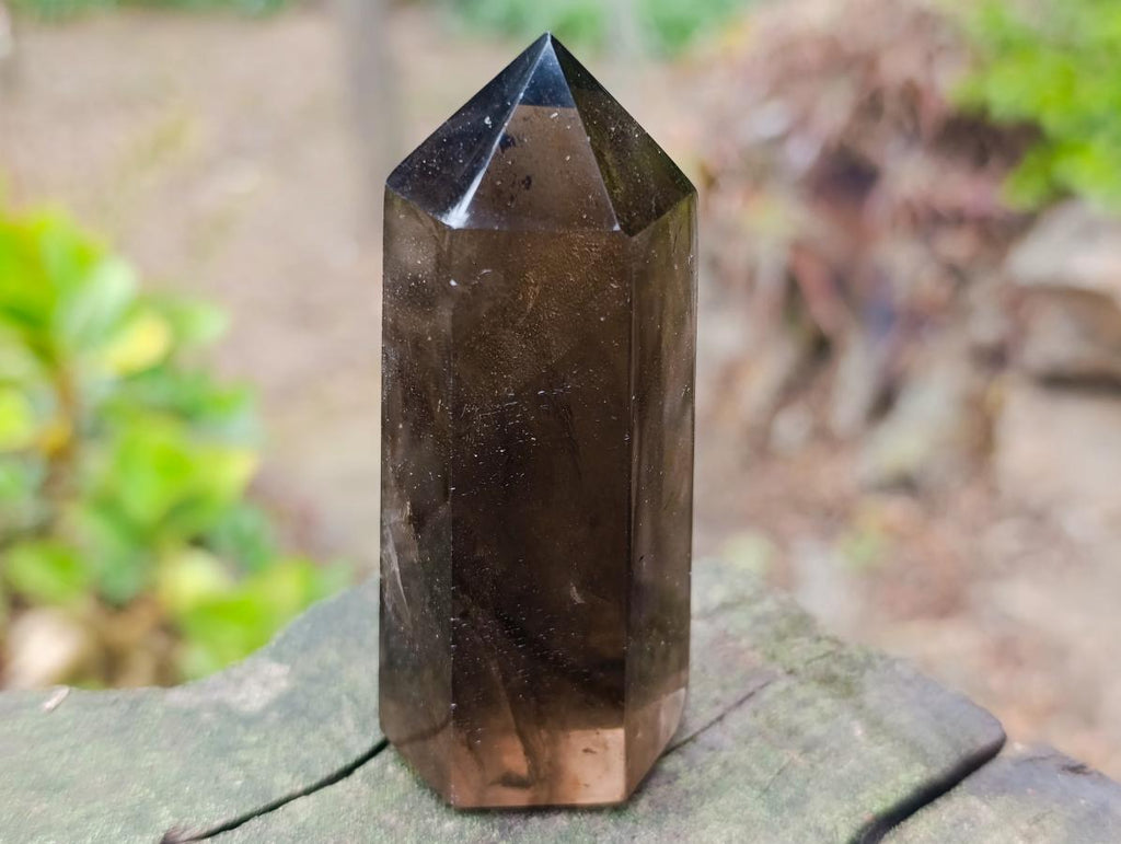 Polished Dark Smokey Quartz Crystal with Hollow Vesicle Chamber x 1 From Madagascar