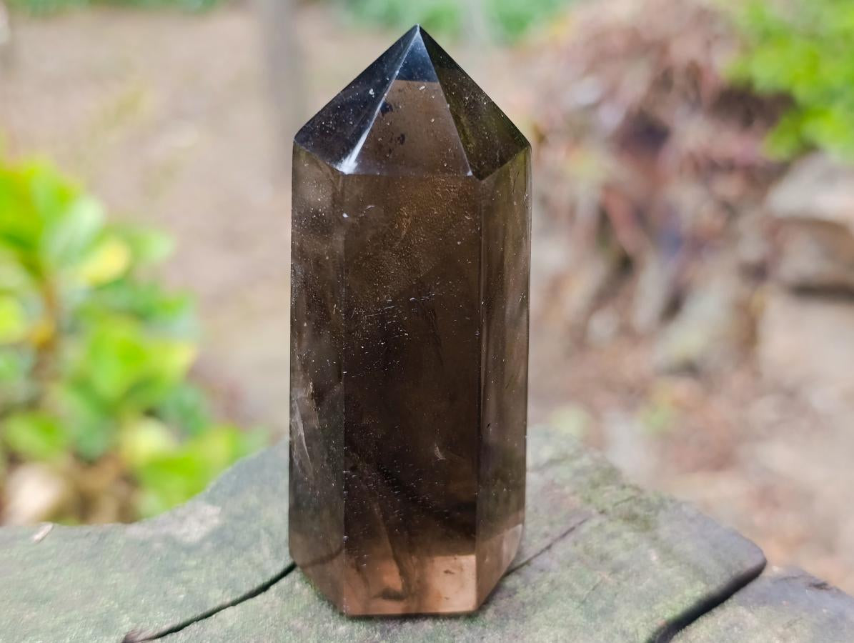 Polished Dark Smokey Quartz Crystal with Hollow Vesicle Chamber x 1 From Madagascar