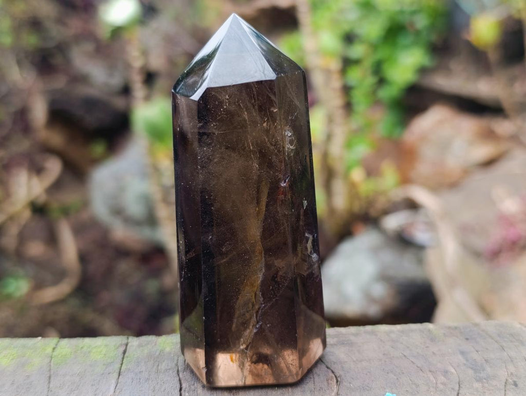 Polished Dark Smokey Quartz Crystal with Hollow Vesicle Chamber x 1 From Madagascar