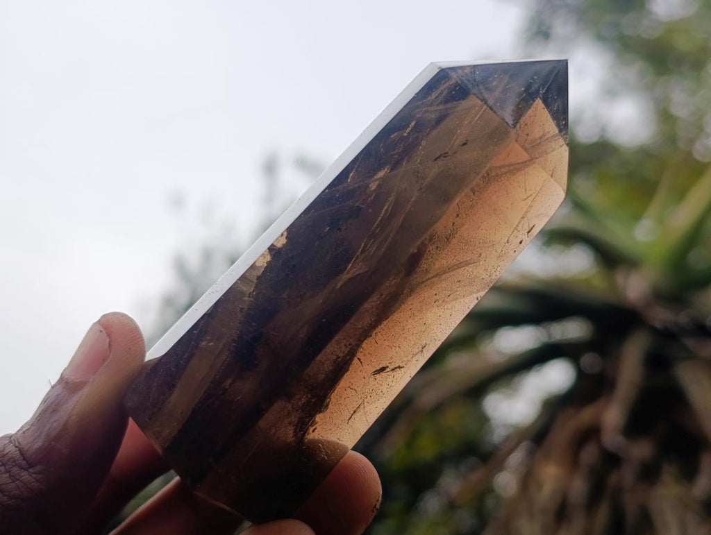 Polished Dark Smokey Quartz Crystal with Hollow Vesicle Chamber x 1 From Madagascar