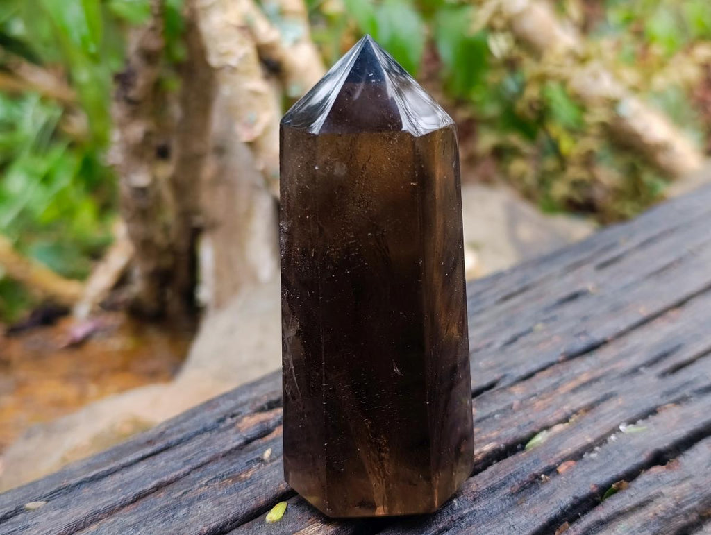 Polished Dark Smokey Quartz Crystal with Hollow Vesicle Chamber x 1 From Madagascar