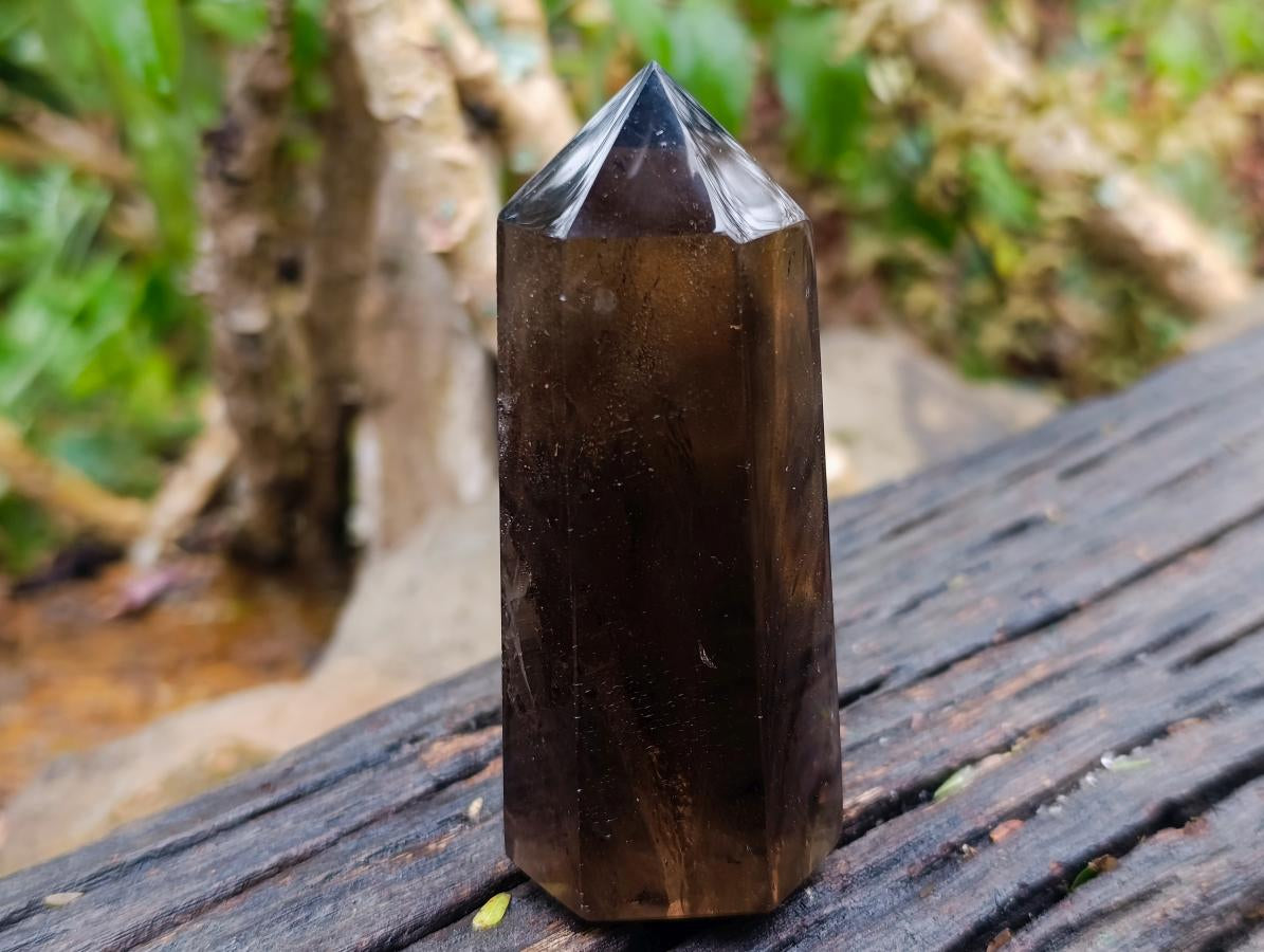 Polished Dark Smokey Quartz Crystal with Hollow Vesicle Chamber x 1 From Madagascar