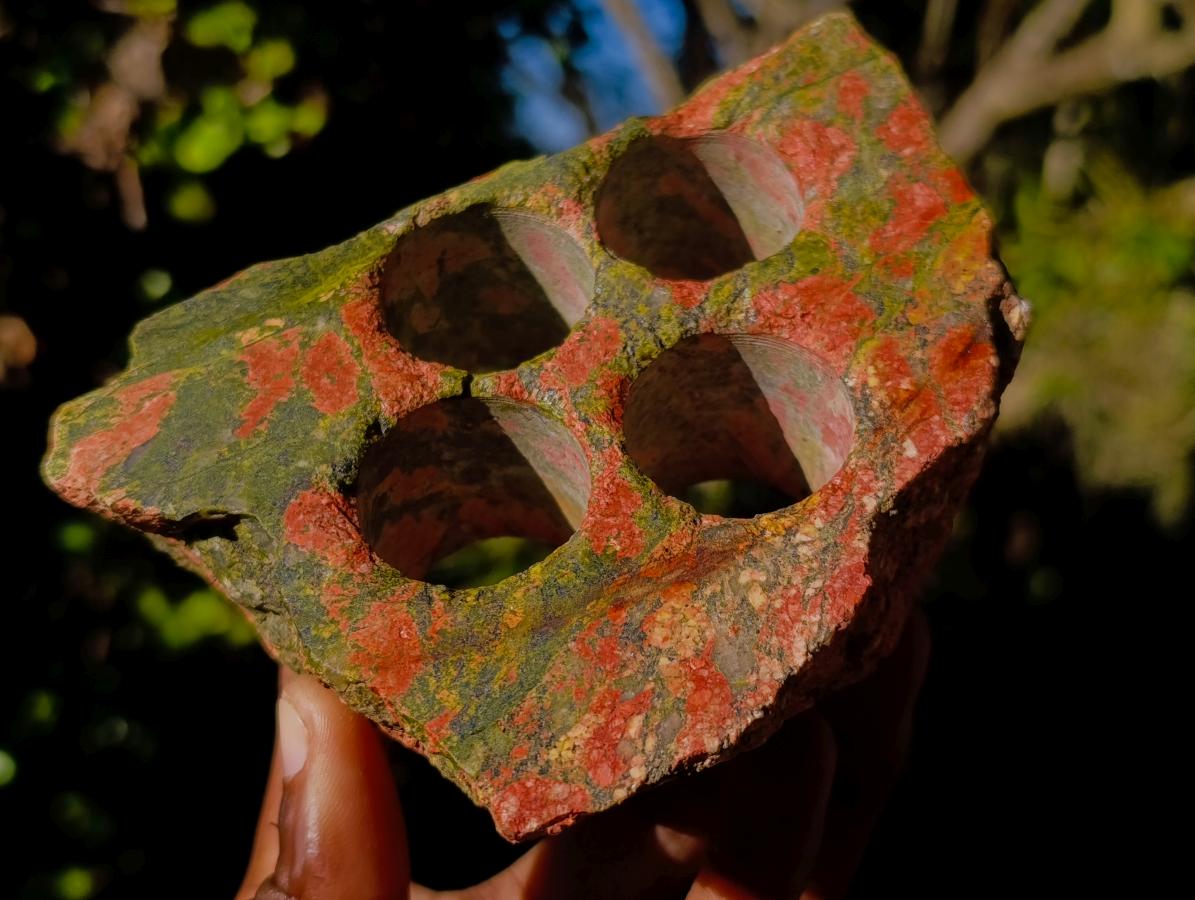 Polished Pair of Sodalite and Unakite Desk Stationary Holders x 1 From Southern Africa