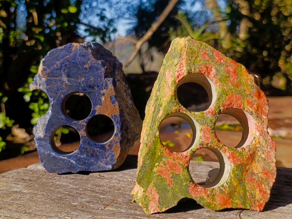 Polished Pair of Sodalite and Unakite Desk Stationary Holders x 1 From Southern Africa