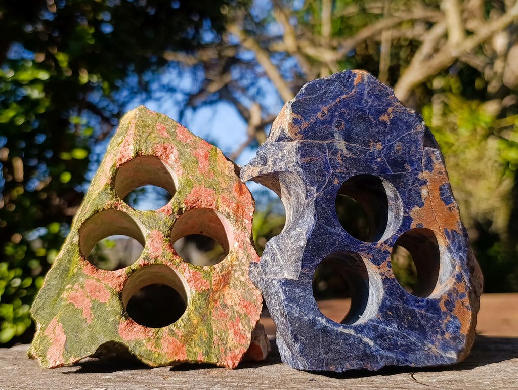 Polished Pair of Sodalite and Unakite Desk Stationary Holders x 1 From Southern Africa