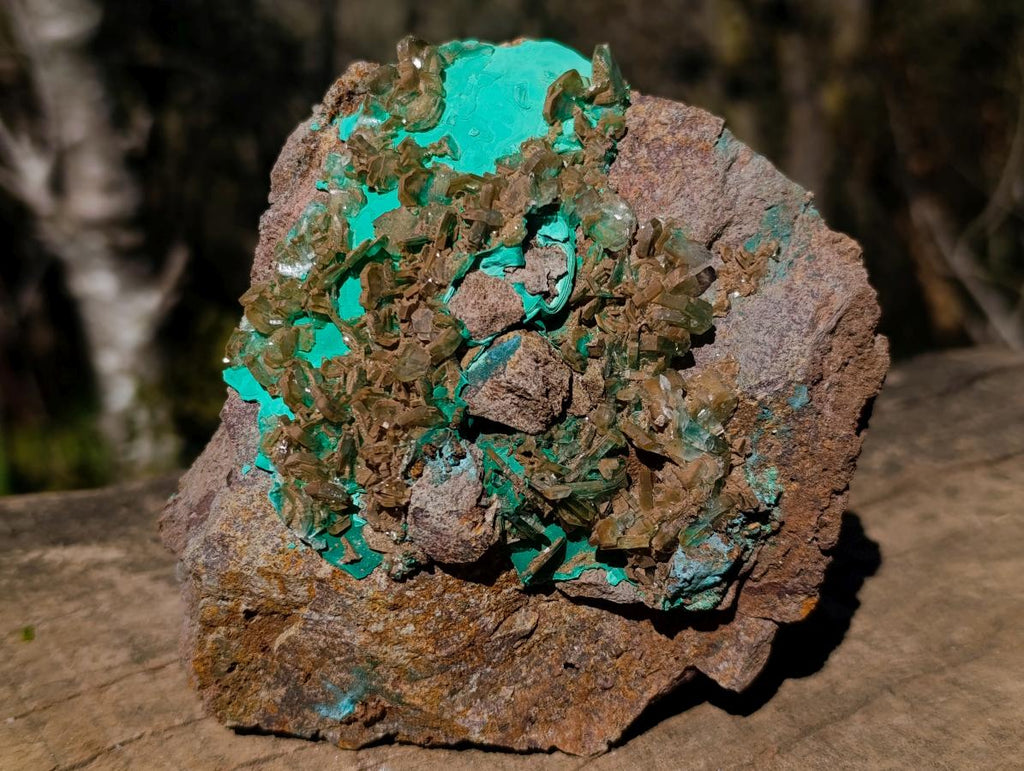 Natural Large Barite with Malachite Specimen on a Dolomite Matrix x 1 From Shangulowe Mine, Congo
