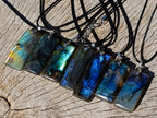 Hand Made Tabular Labradorite Pendant with Black Cord Necklace - Sold Per Piece - From Tulear, Madagascar