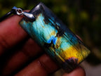 Hand Made Tabular Labradorite Pendant with Black Cord Necklace - Sold Per Piece - From Tulear, Madagascar